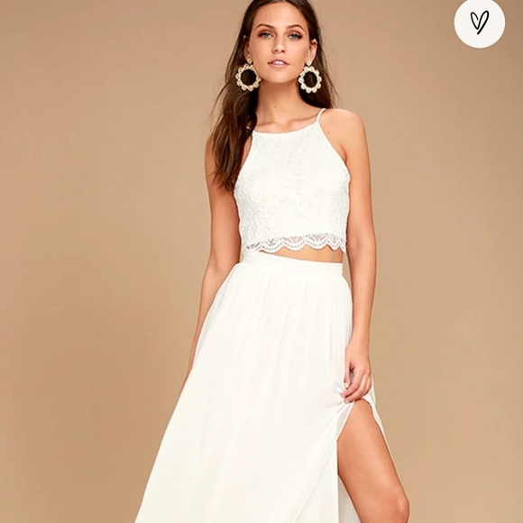 Lulu's Midnight Memories White Lace Two-Piece Wedding Dress - Picture 1 of 9